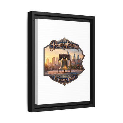 Pennsylvania Keystone State Framed Canvas Wall Art — Liberty Bell & Philadelphia Skyline