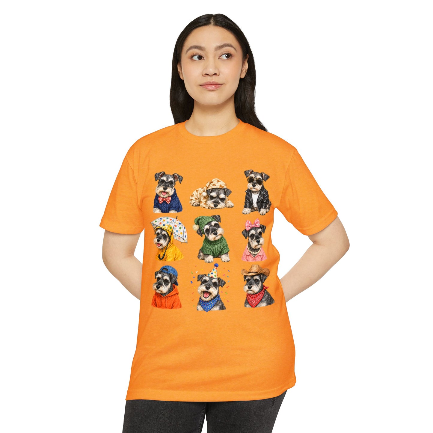 Schnauzer Crew Portrait T‑Shirt — Cute Dogs in Costumes Tee