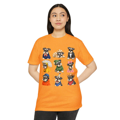 Schnauzer Crew Portrait T‑Shirt — Cute Dogs in Costumes Tee