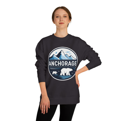 Anchorage Polar Bear Crewneck Sweatshirt — Mountain & Alaska Travel Pullover