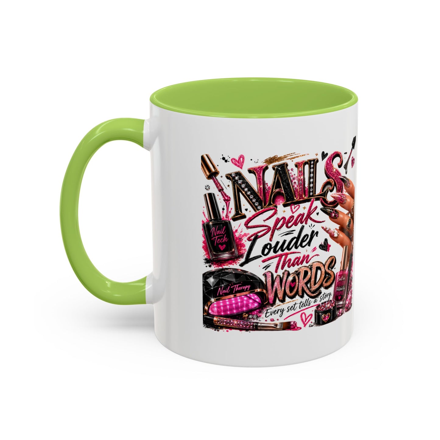 Nails Speak Louder Than Words Accent Coffee Mug — Pink Manicure Beauty Gift (11/15oz)