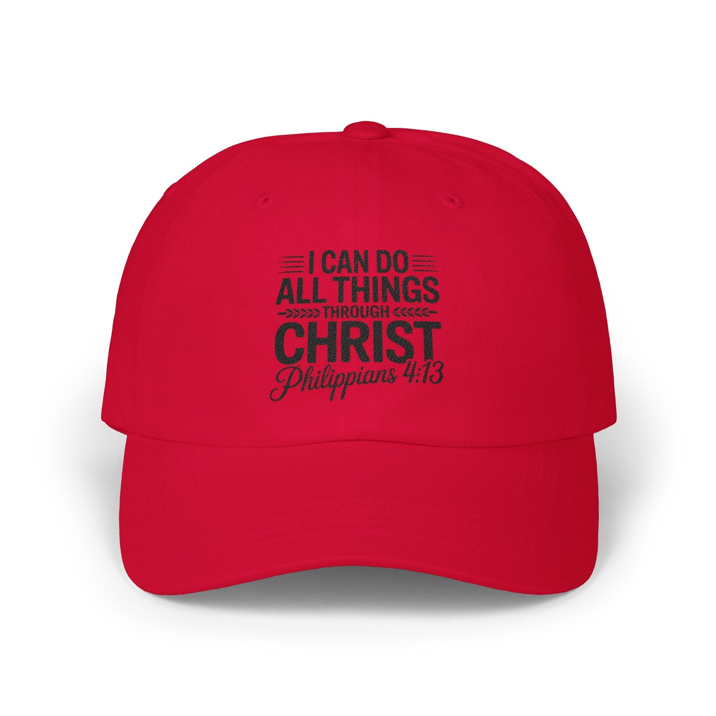 Philippians 4:13 White Dad Cap — "I Can Do All Things Through Christ" Christian Baseball Hat
