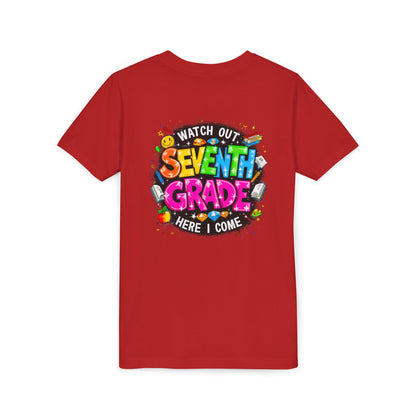 Seventh Grade Kids T-Shirt – “Watch Out Seventh Grade Here I Come” Back-to-School Tee