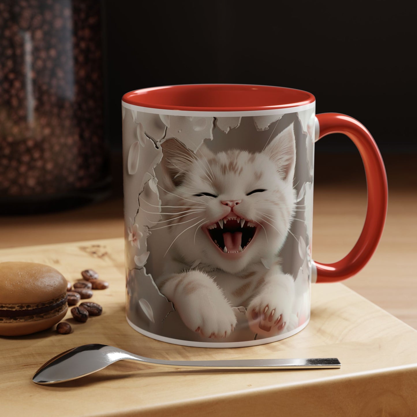 Playful Kitten Accent Coffee Mug — Cute Cat Floral 11/15oz