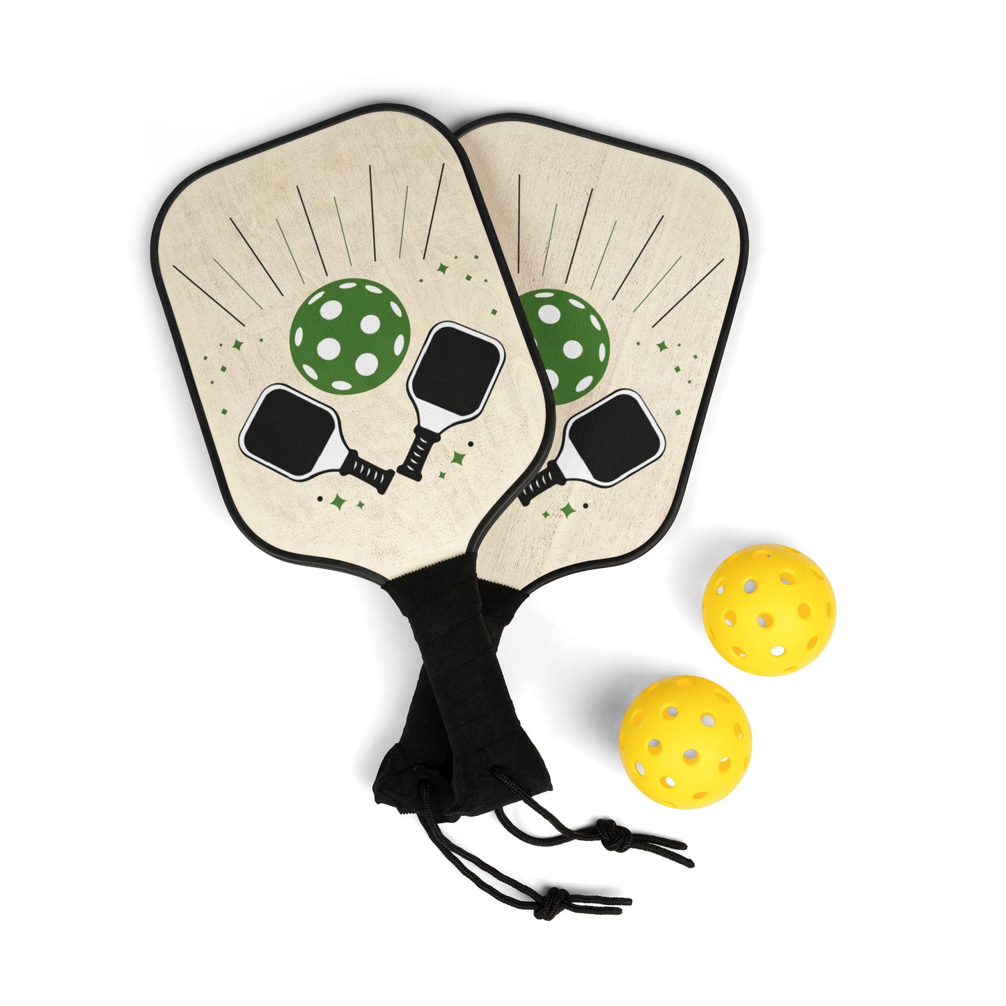 Pickleball Paddle Set — Retro Green Ball Design, 2 Paddles + 2 Balls Kit