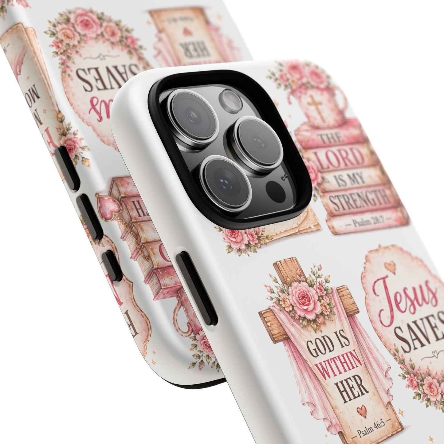 Christian Phone Case — Jesus Saves Floral Tough Case with 'God Is Within Her' & 'Trust God' Design