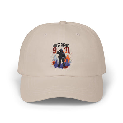 Never Forget 9/11 Dad Cap — Memorial Firefighter Silhouette Baseball Hat