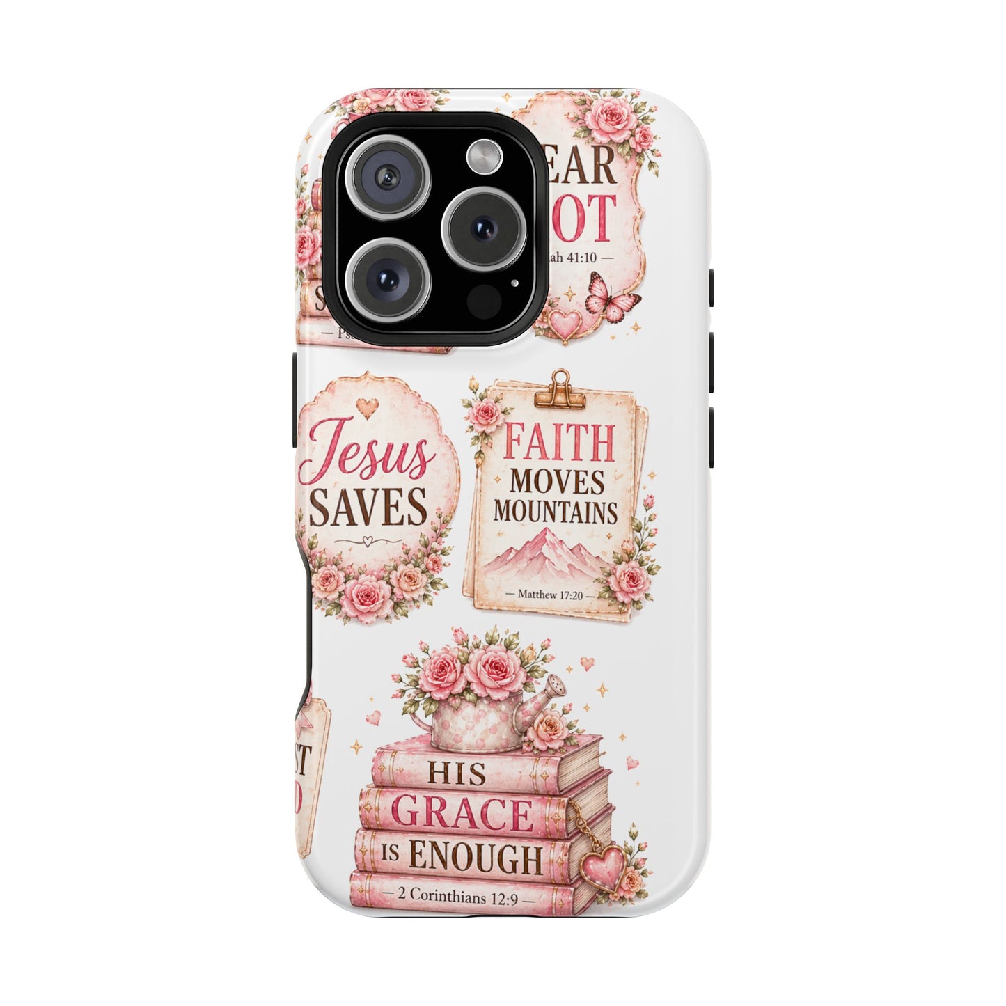 Christian Phone Case - "Fear Not, Faith Moves Mountains, Jesus Saves" Floral Magnetic Impact-Resistant Case