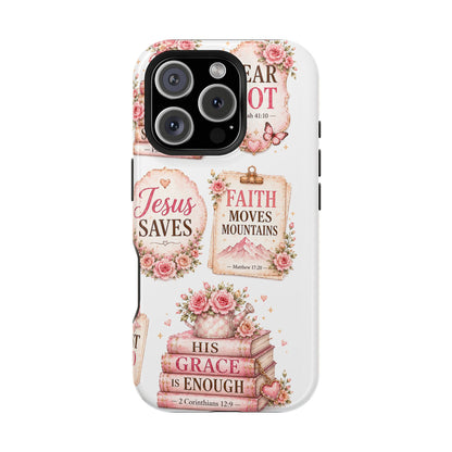 Christian Phone Case - "Fear Not, Faith Moves Mountains, Jesus Saves" Floral Magnetic Impact-Resistant Case