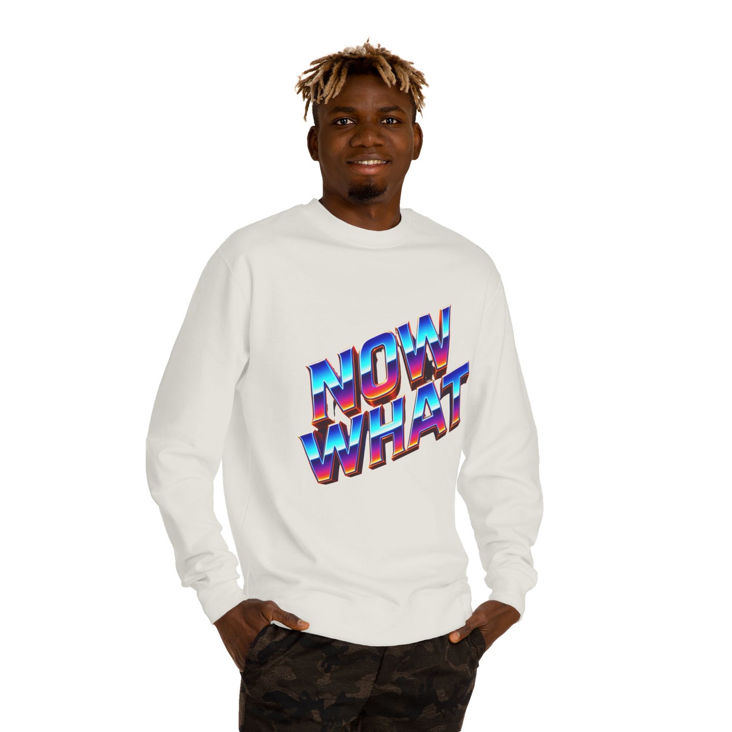 Now What Retro Sweatshirt — Bold 80s Gradient Graphic Crewneck