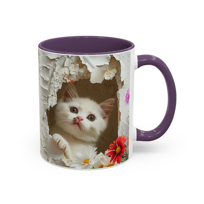 Peek-A-Boo Kitten Accent Coffee Mug — Cute Cat Floral Design (11/15oz)