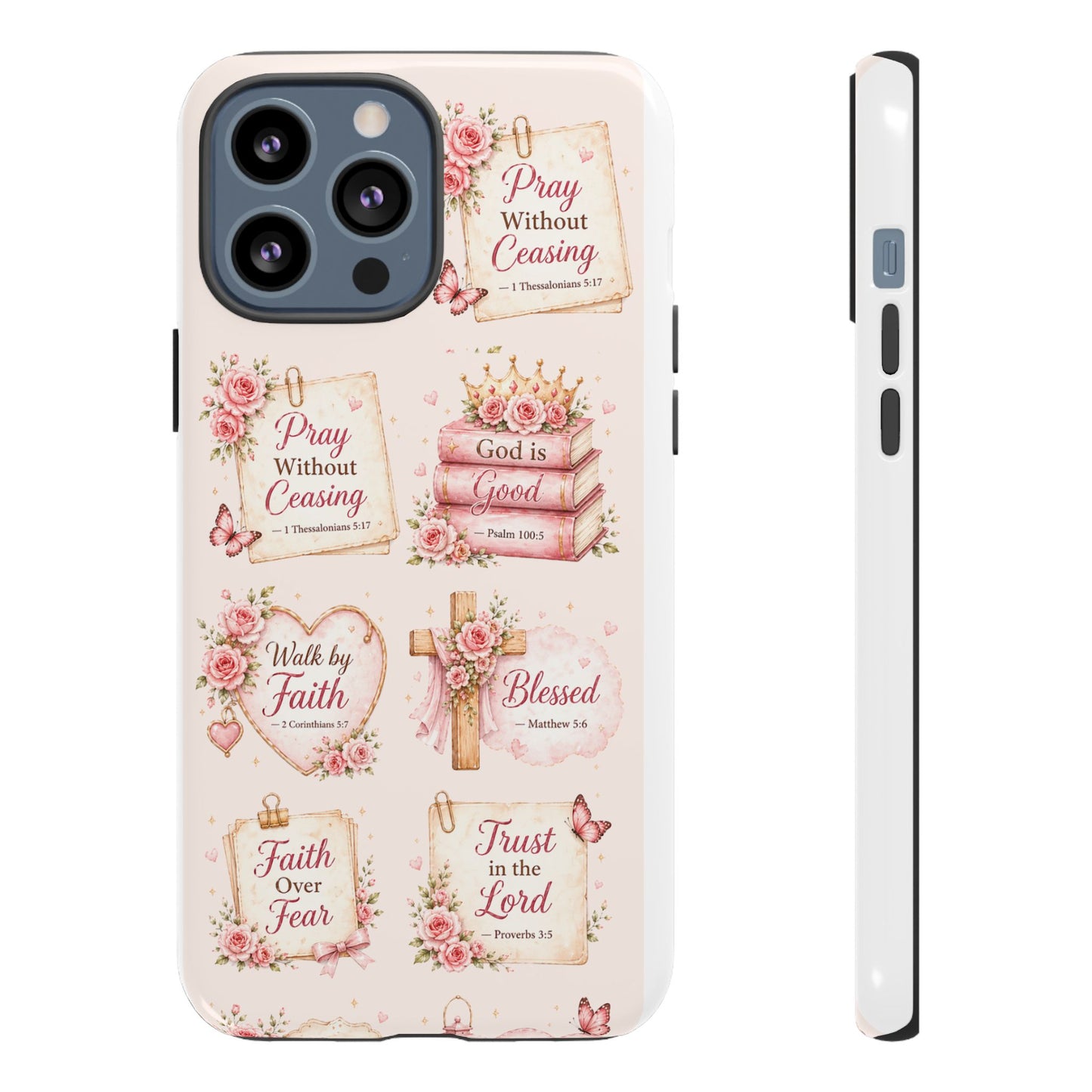 Christian Floral Phone Case — "Pray Without Ceasing" Faith Cross Design