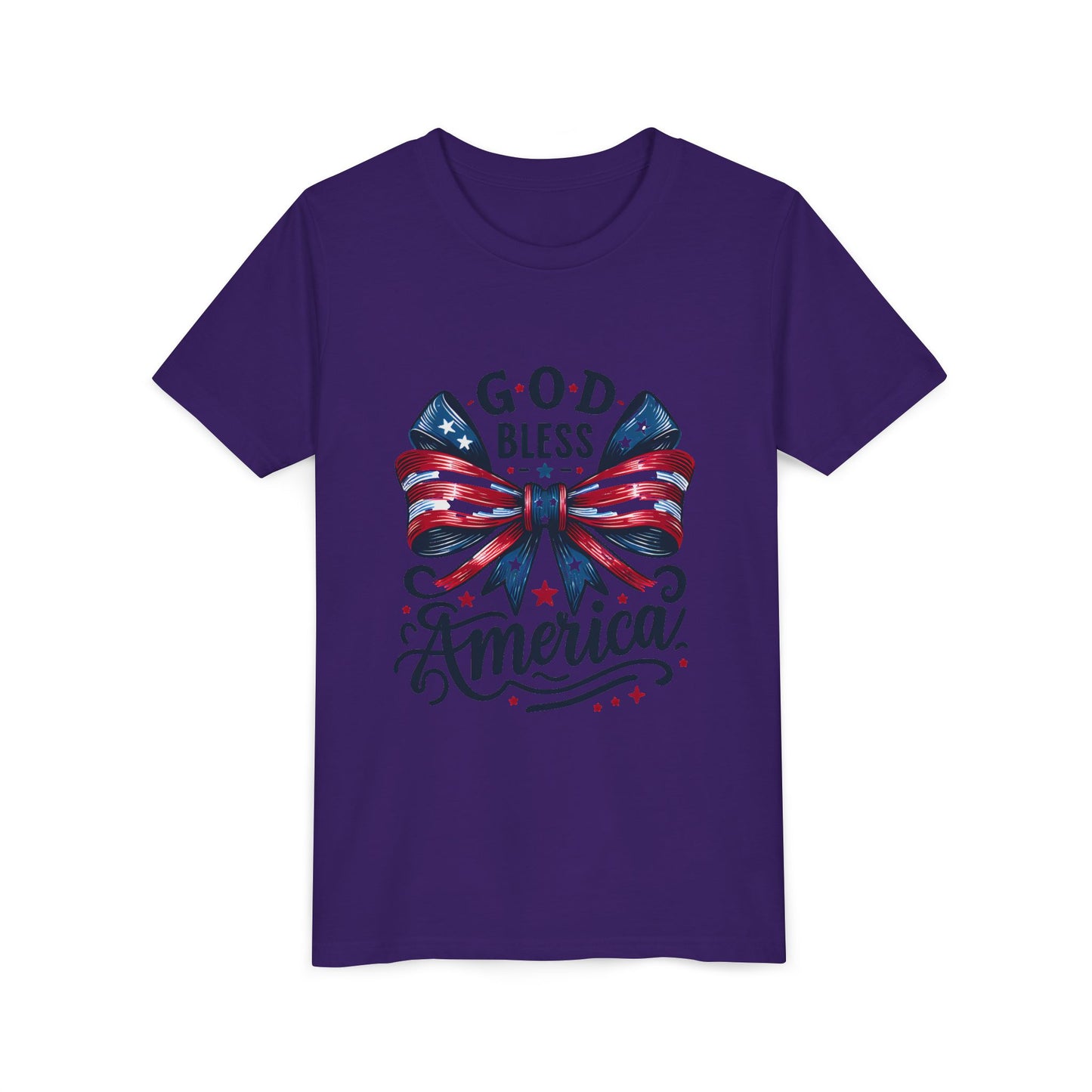 Youth Tee — "God Bless America" Patriotic Bow T-Shirt (4th of July, Memorial Day)