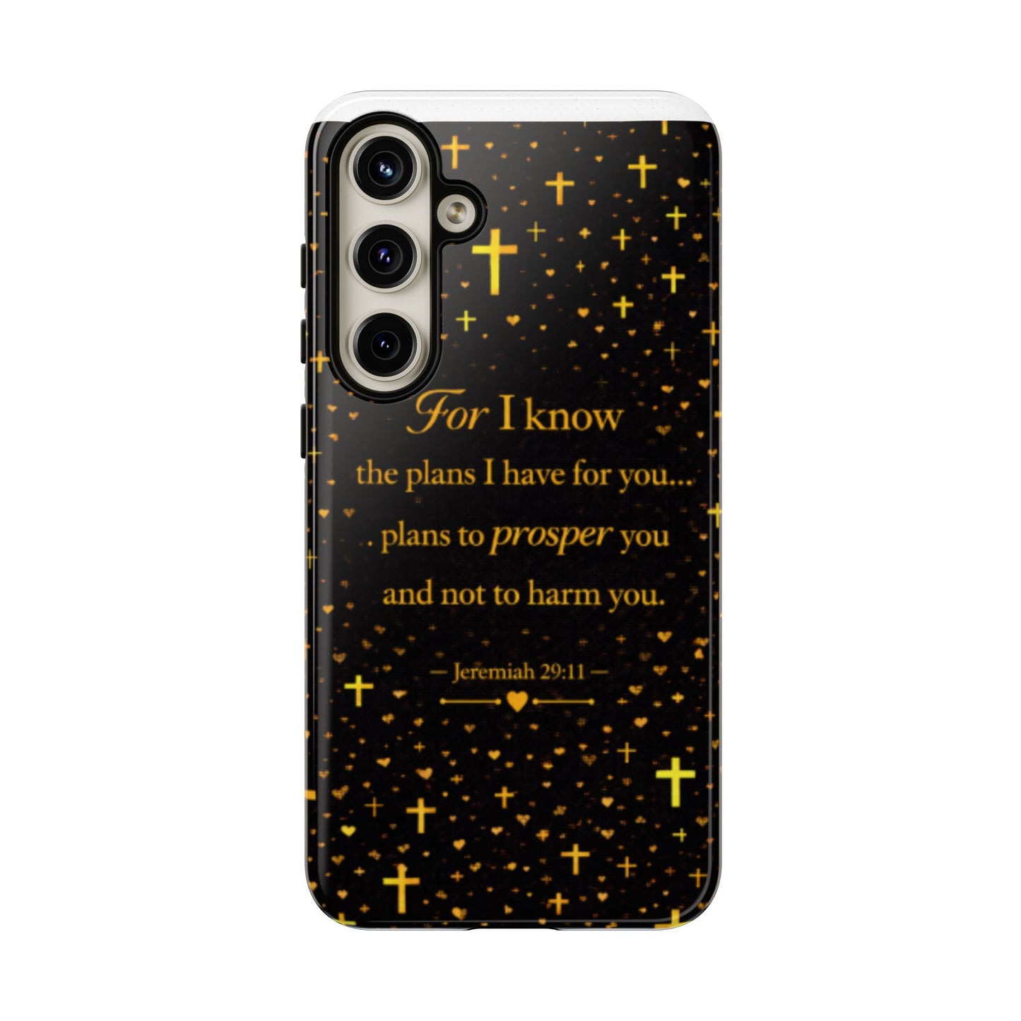 Phone Case — "For I Know" Jeremiah 29:11 Gold Cross Christian Tough Case
