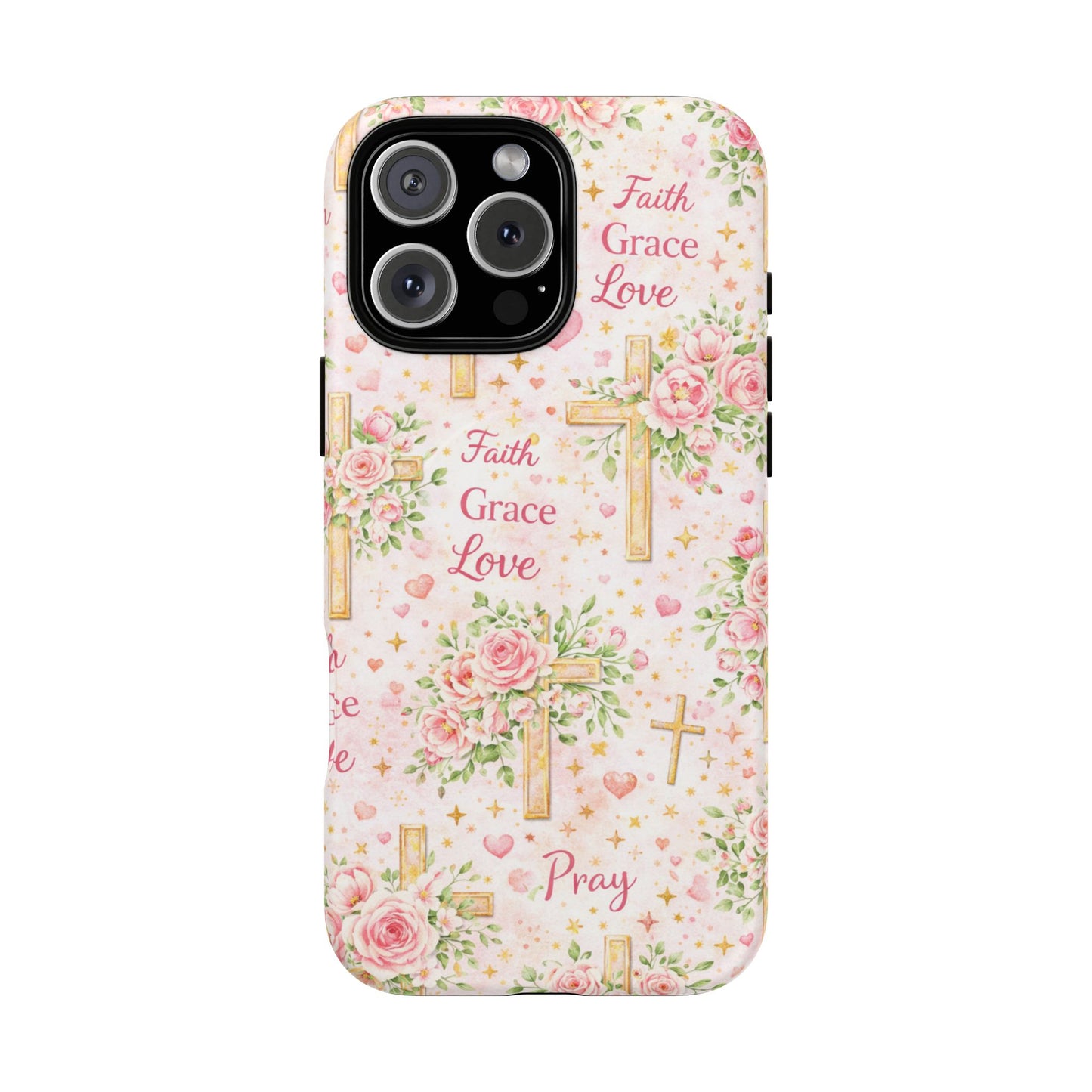 Faith Grace Love Tough Magnetic Phone Case — Floral Cross Protective Cover