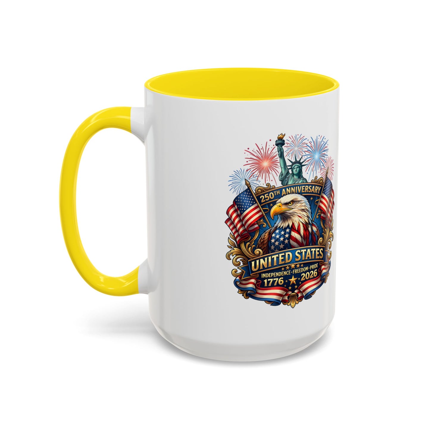 Patriotic Coffee Mug — United States 250th Anniversary Eagle & Fireworks (11/15oz)
