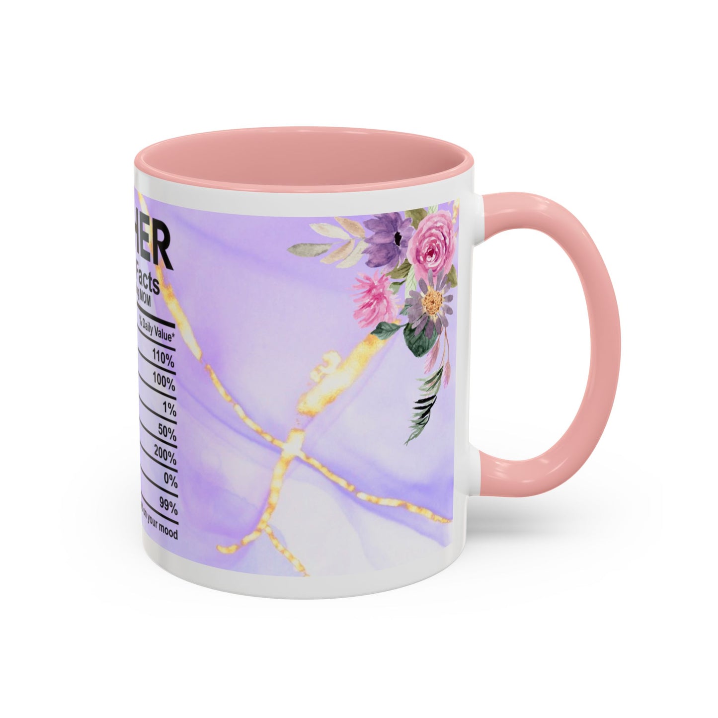 Mother Nutrition Facts Coffee Mug — Floral “Amazing Mom” 11/15oz Accent Mug