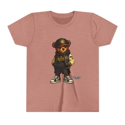 Youth Tee — Streetwear Teddy Bear Graphic (Black Varsity)