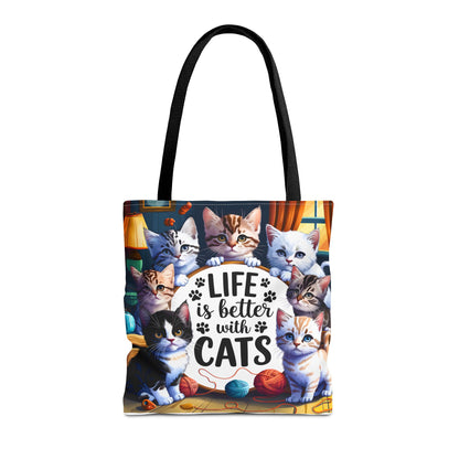 Life Is Better With Cats Tote Bag — Cute Kitten All-Over Print Shopper