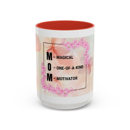 Mom Acronym Coffee Mug — "MOM: Magical • One-of-a-Kind • Motivator" Floral Accent