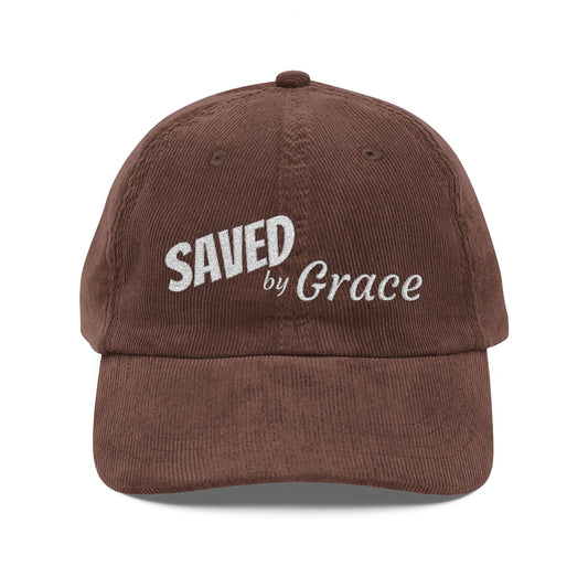 Saved by Grace Corduroy Cap — Embroidered Vintage Baseball Hat