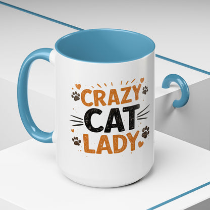 Cat Mug — "Crazy Cat Lady" Cute Kitten Accent Coffee Mug (11/15 oz)