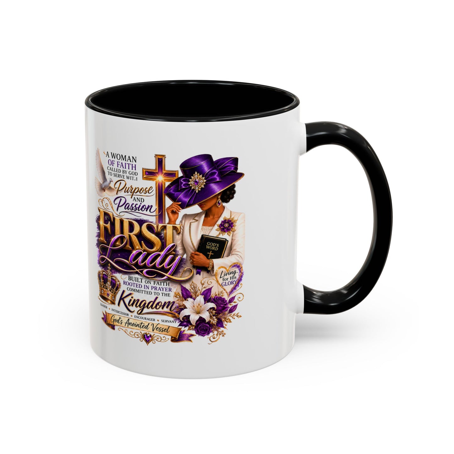 First Lady of Faith Accent Coffee Mug — Inspirational Christian Gift (11/15oz)