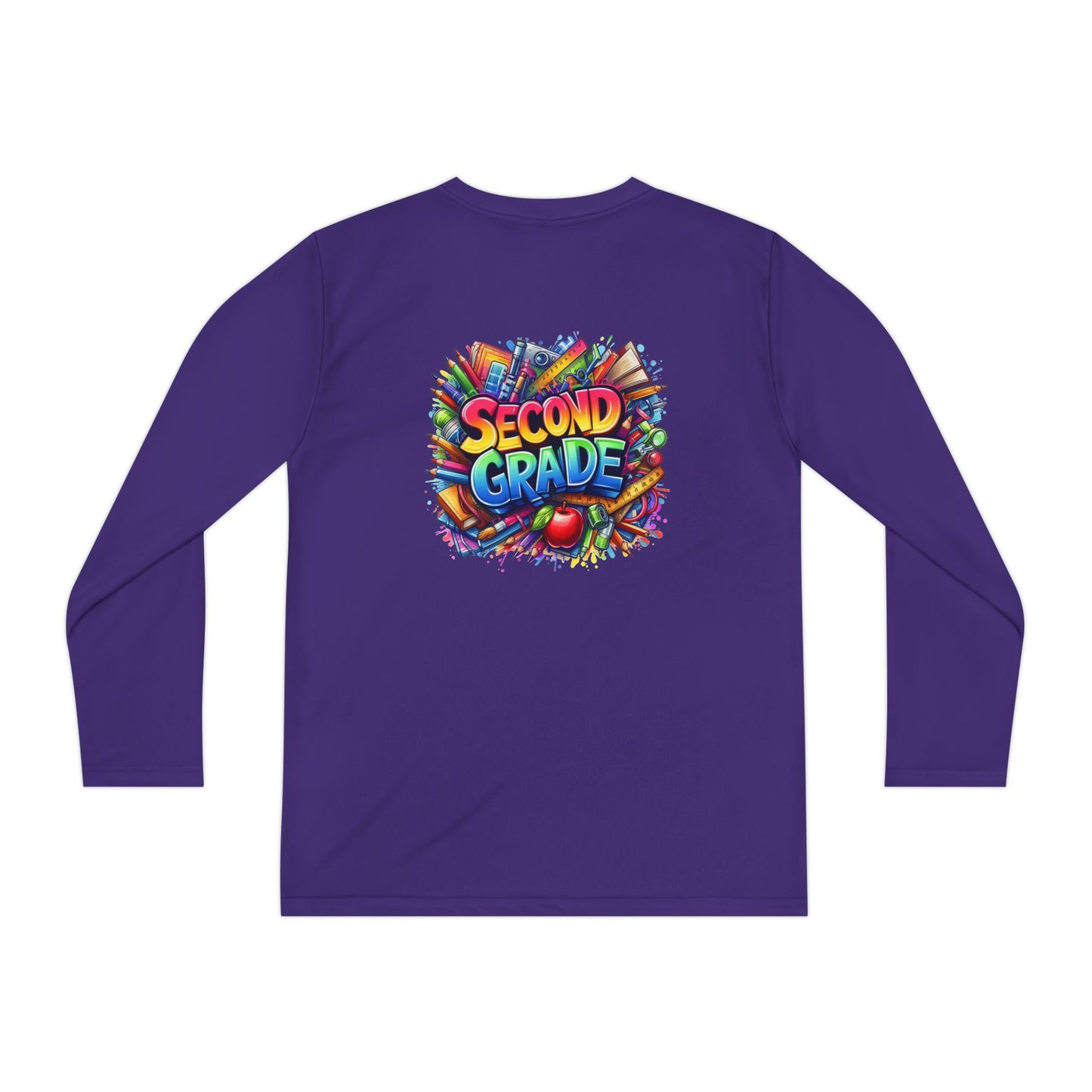 Second Grade Youth Long Sleeve Tee — Colorful School Supplies Back-to-School Shirt