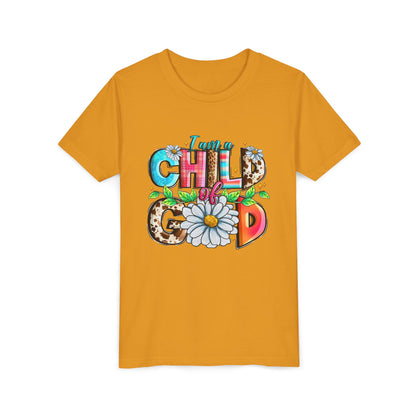Youth Tee — "I Am a Child of God" Floral Christian Graphic
