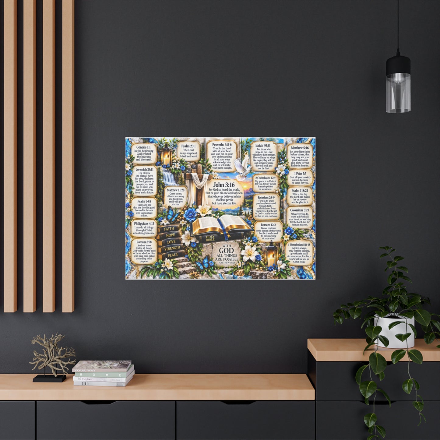 Scripture Canvas Wall Art — John 3:16 & Favorite Bible Verses Decorative Print