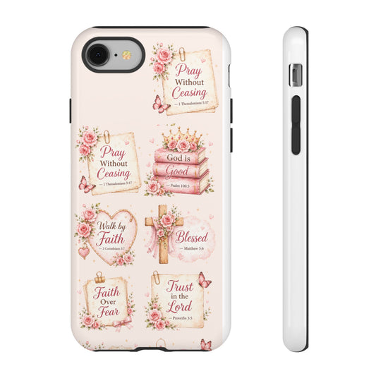 Christian Floral Phone Case — "Pray Without Ceasing" Faith Cross Design