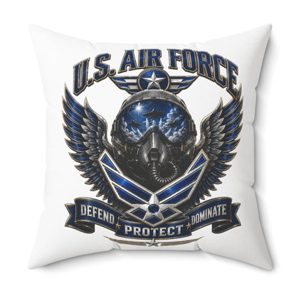 U.S. Air Force Emblem Throw Pillow — Defend Protect Dominate Military Decorative Pillow