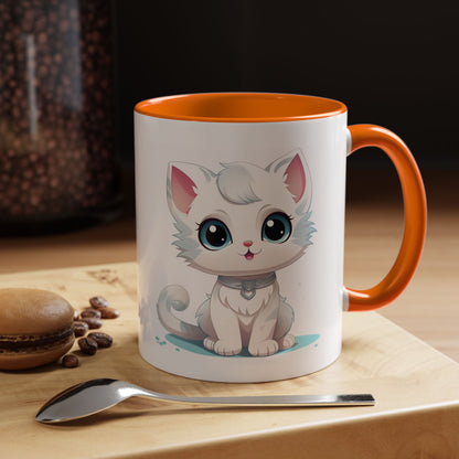 Cute White Kitten Accent Coffee Mug – Adorable Cat Cute Cat Lover Gift