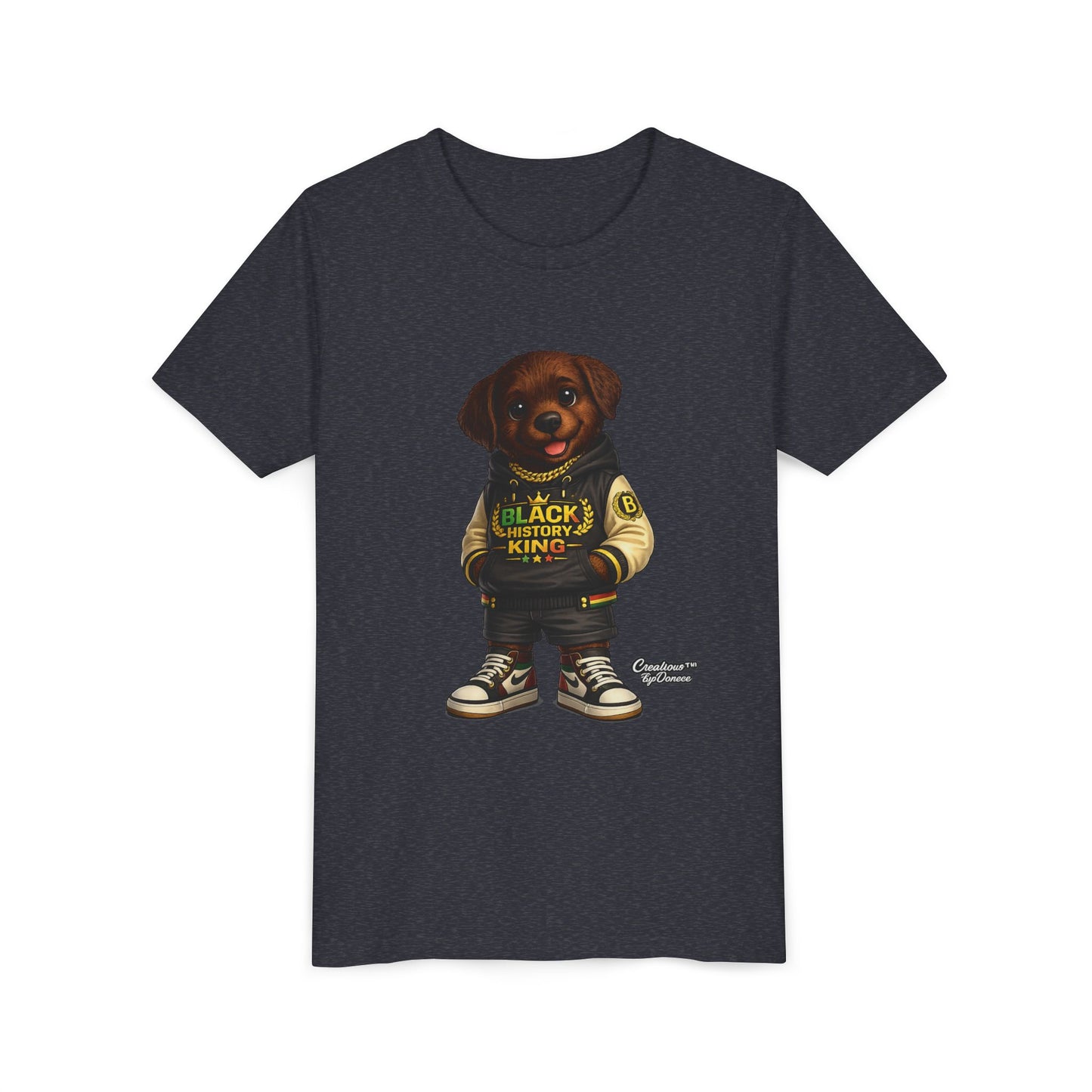 Youth Tee — 'Black History King' Puppy Graphic Shirt