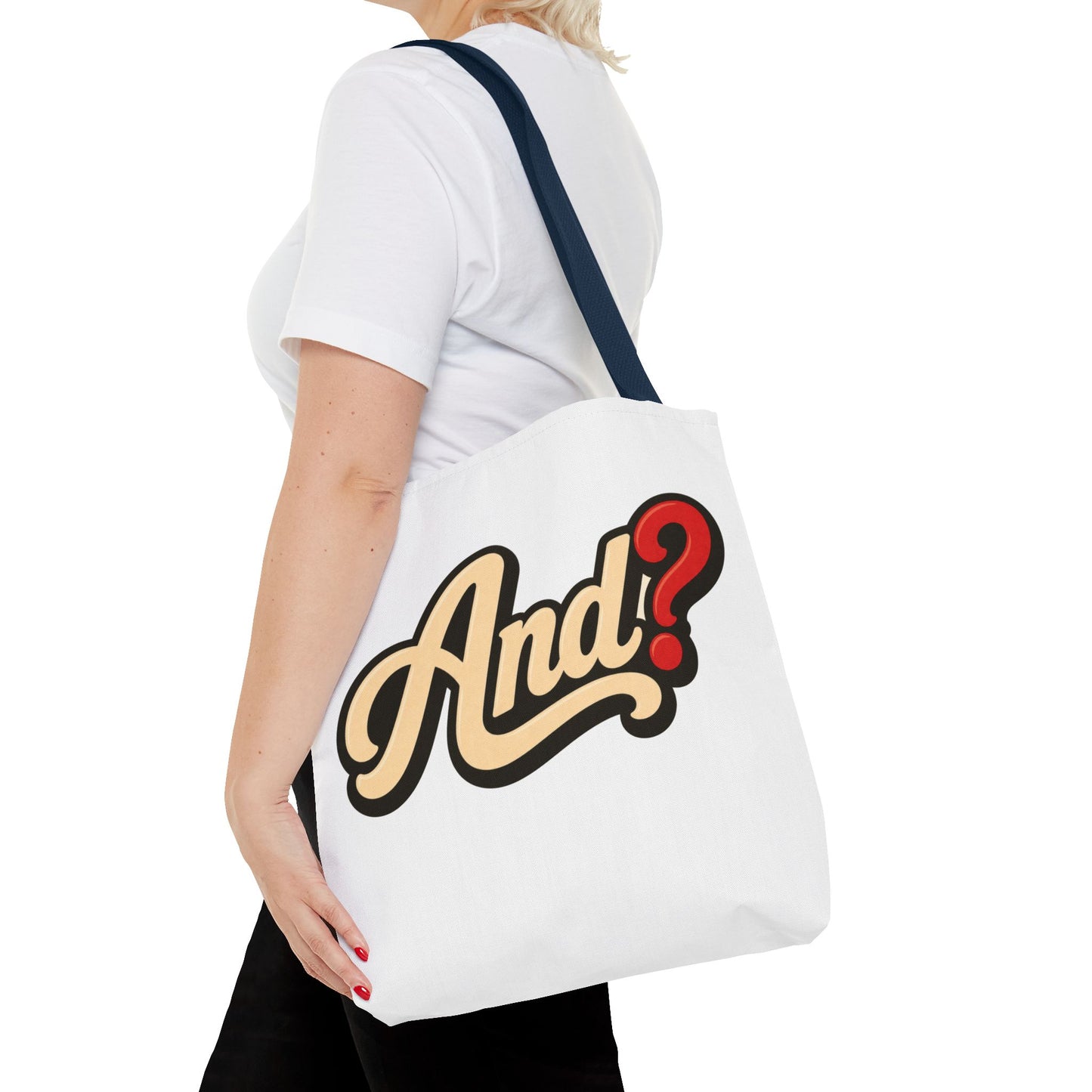And? Graphic Tote Bag — Retro Script Question Mark Design
