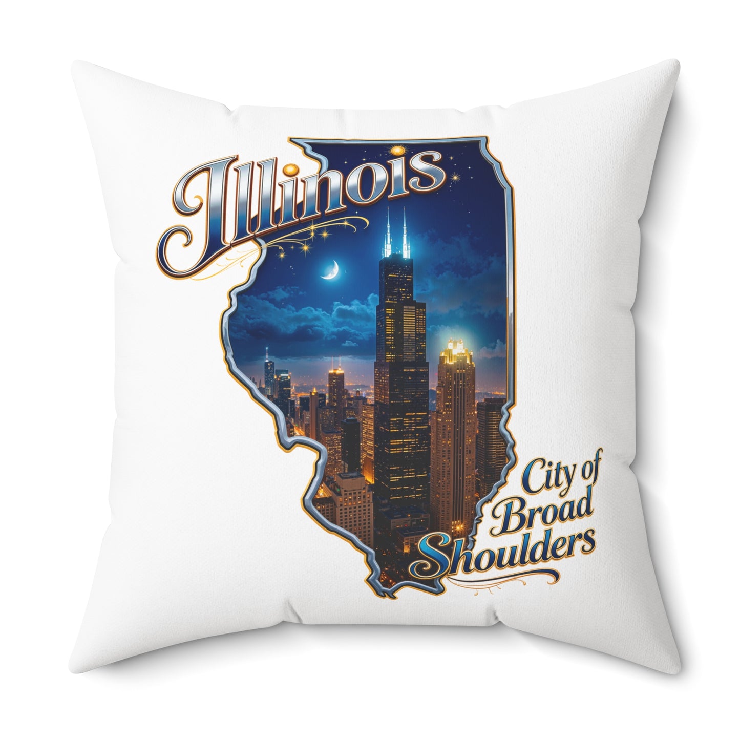 Illinois Skyline Decorative Pillow — "City of Broad Shoulders" State Shape Accent