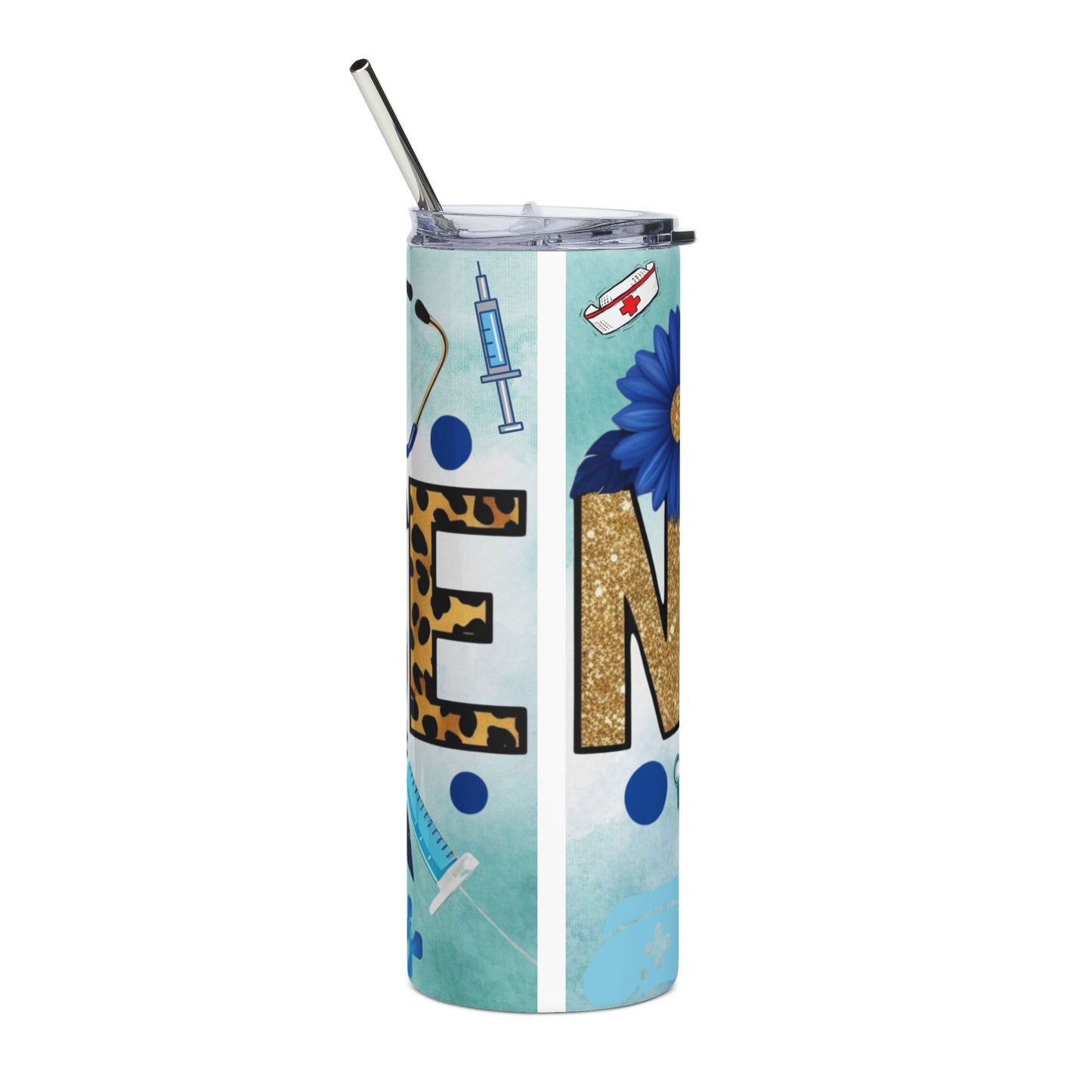 Nurse Stainless Tumbler 20oz — Floral Stethoscope Heartbeat Travel Cup
