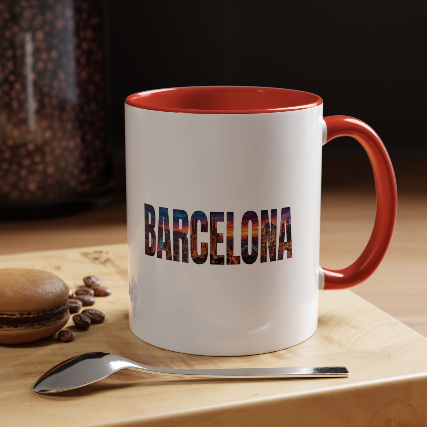 Barcelona Accent Coffee Mug — Scenic Cityscape Text Travel Souvenir (11/15oz)