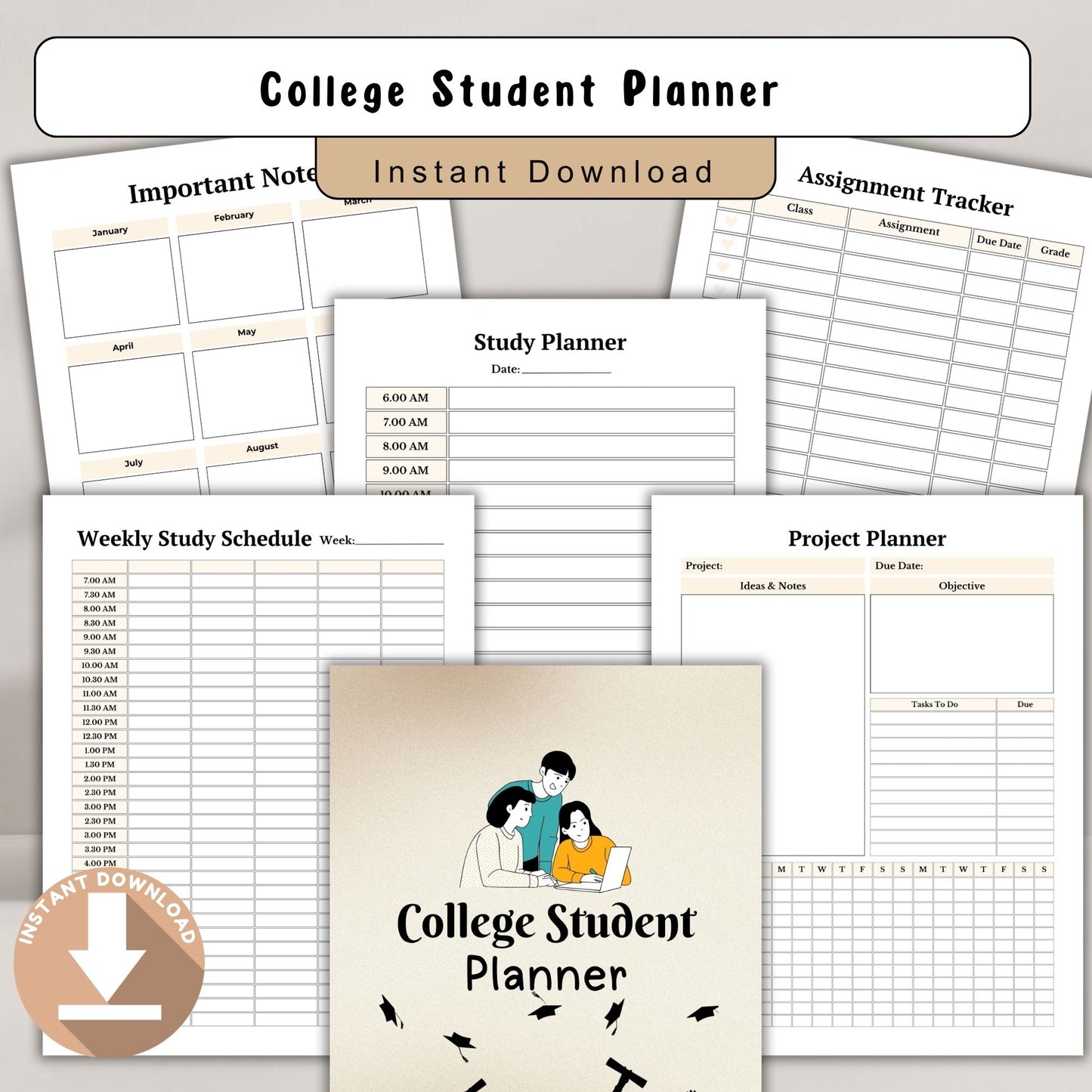 College Student Planner | Academic Success Planner | Assignment & Study Tracker | University Productivity Planner PDF