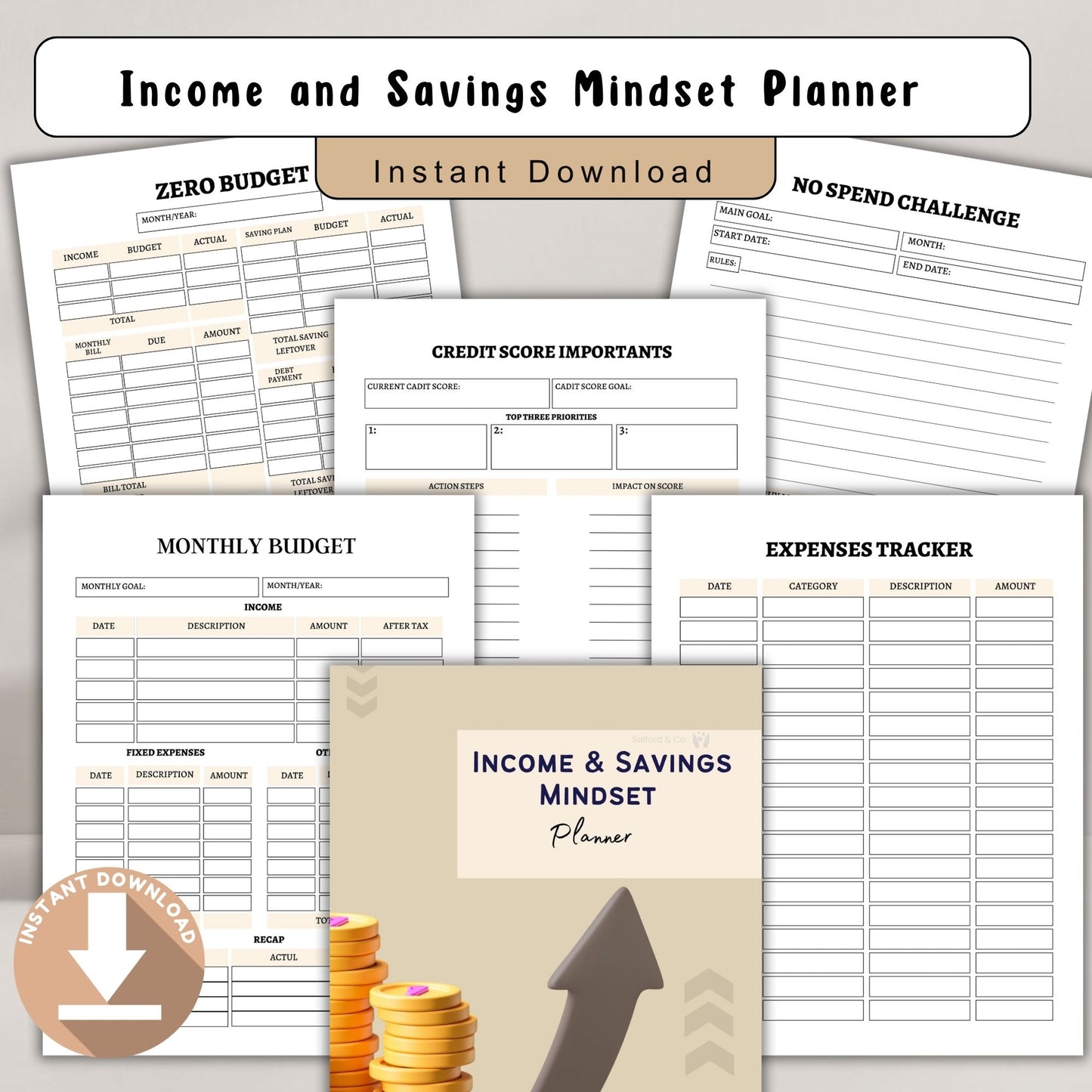 Income & Savings Mindset Planner | Money Mindset & Financial Growth Planner | Budget & Wealth Building Printable