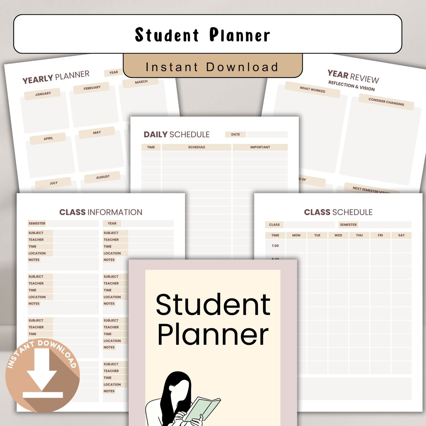 Student Planner | Academic Success Organizer | Study Schedule & Assignment Tracker | School Productivity Planner PDF