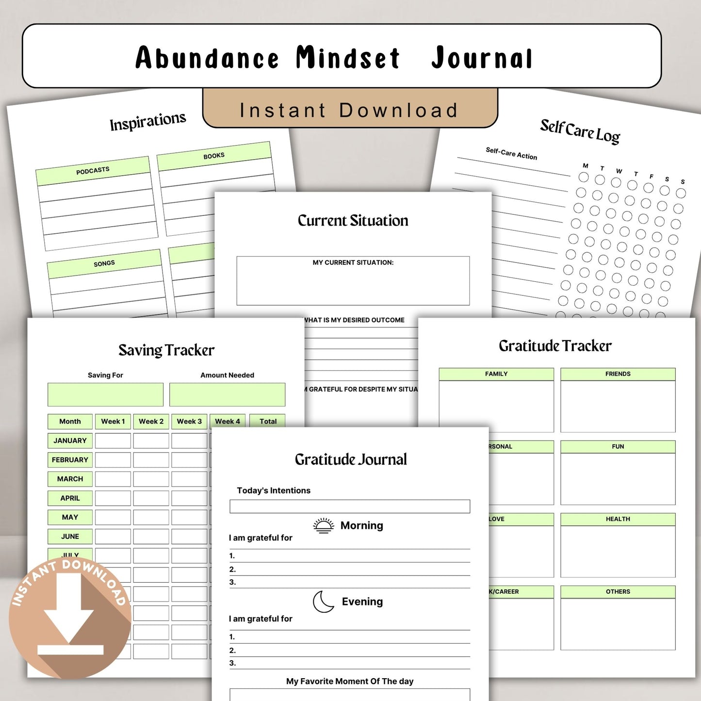 Abundance Mindset Journal Printable | Positive Thinking & Manifestation Workbook