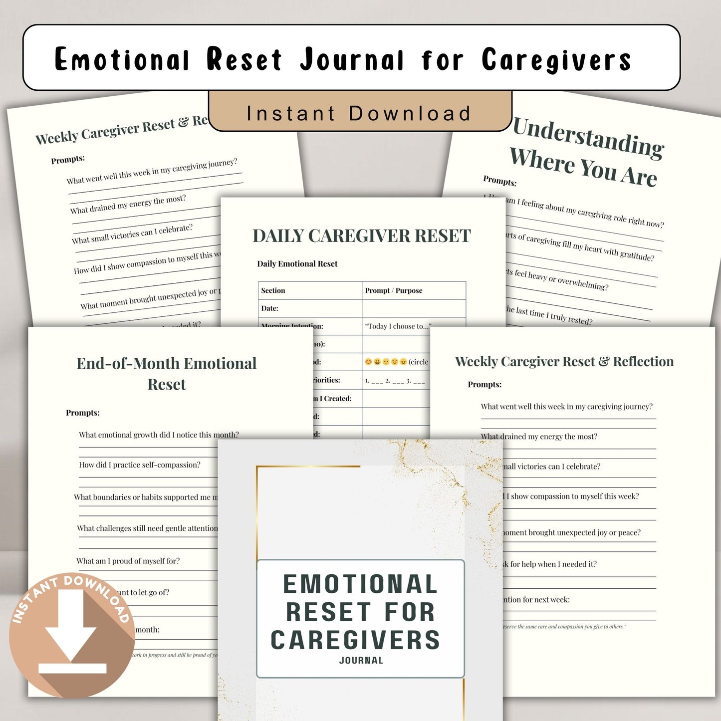 Emotional Reset Journal for Caregivers | Self Care & Stress Relief Planner | Mental Wellness Journal | Burnout Recovery Journal