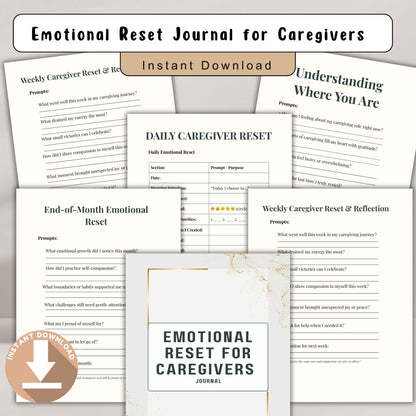 Emotional Reset Journal for Caregivers | Self Care & Stress Relief Planner | Mental Wellness Journal | Burnout Recovery Journal