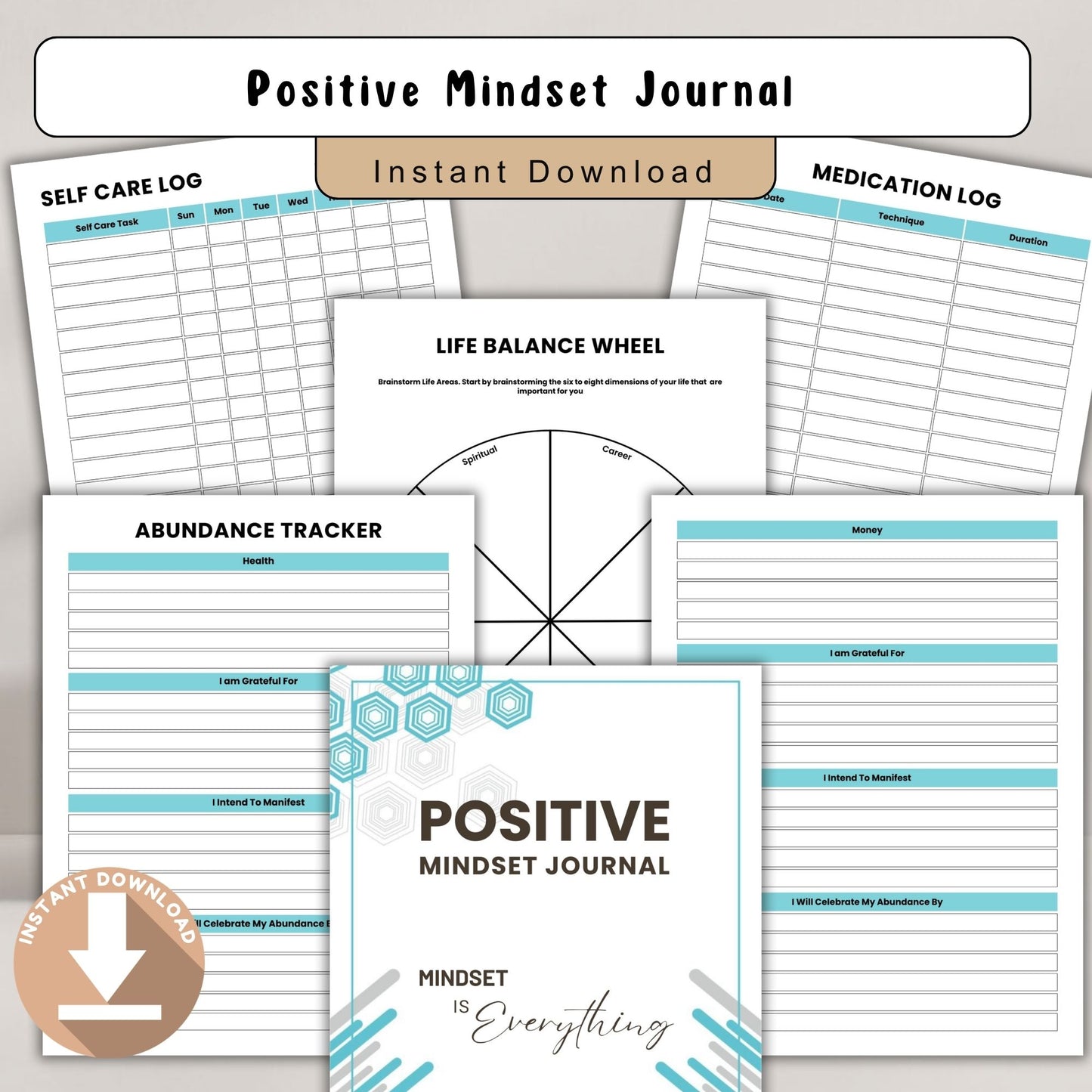 Positive Mindset Journal Printable | Daily Gratitude, Confidence & Self-Growth Workbook