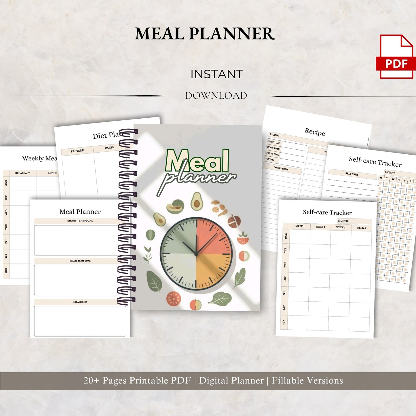 Meal Planner Printable | Weekly Meal Planner | Grocery List Planner | Meal Prep Planner | Healthy Eating Planner PDF
