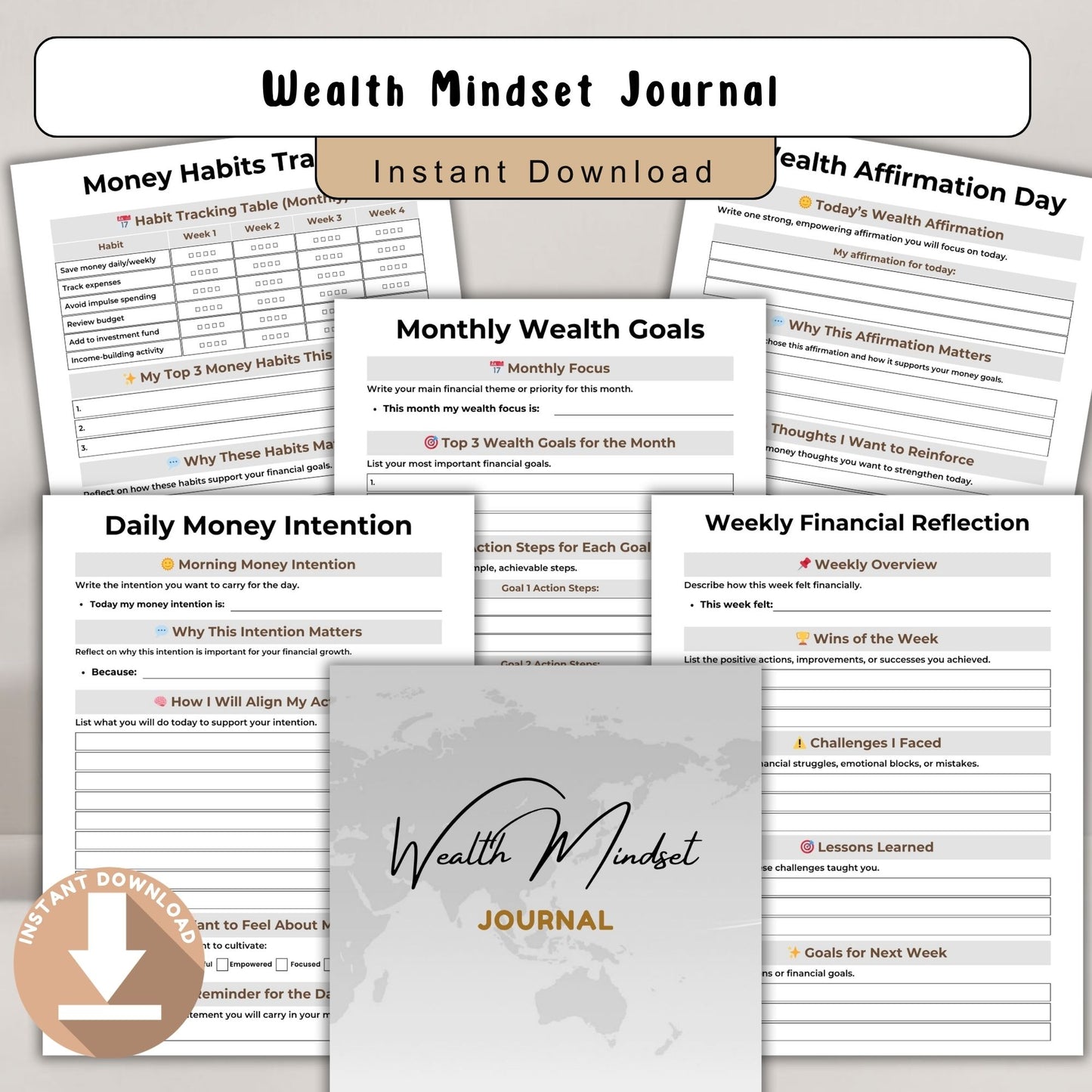 Wealth Mindset Journal Printable | Abundance Thinking, Money Growth & Success Planner