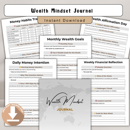Wealth Mindset Journal Printable | Abundance Thinking, Money Growth & Success Planner