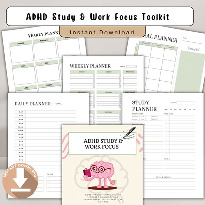 ADHD Study & Work Focus Toolkit | Productivity System for Students & Professionals | Focus Planner & Task Management