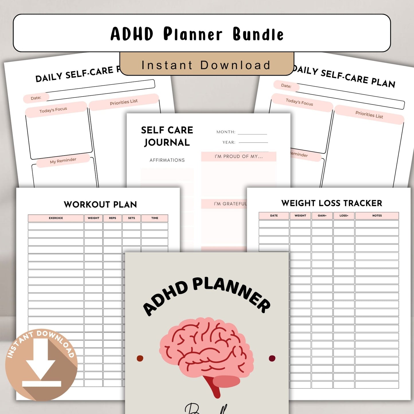 ADHD Planner Bundle | Focus & Productivity System | Daily, Weekly & Habit Planner for ADHD Adults & Students